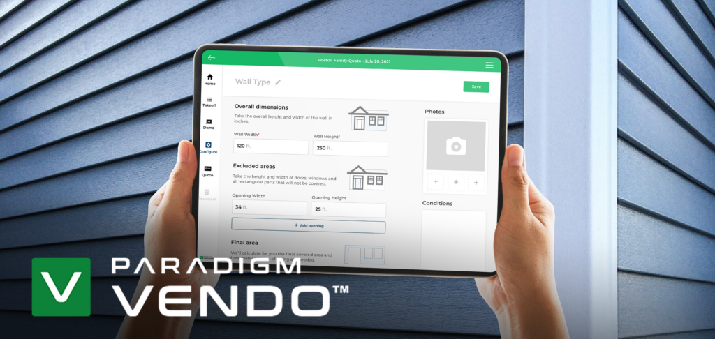 Paradigm Vendo, a digital selling solution that helps contractors configure, quote, and sell windows, entry doors, and patio doors, now supports siding.