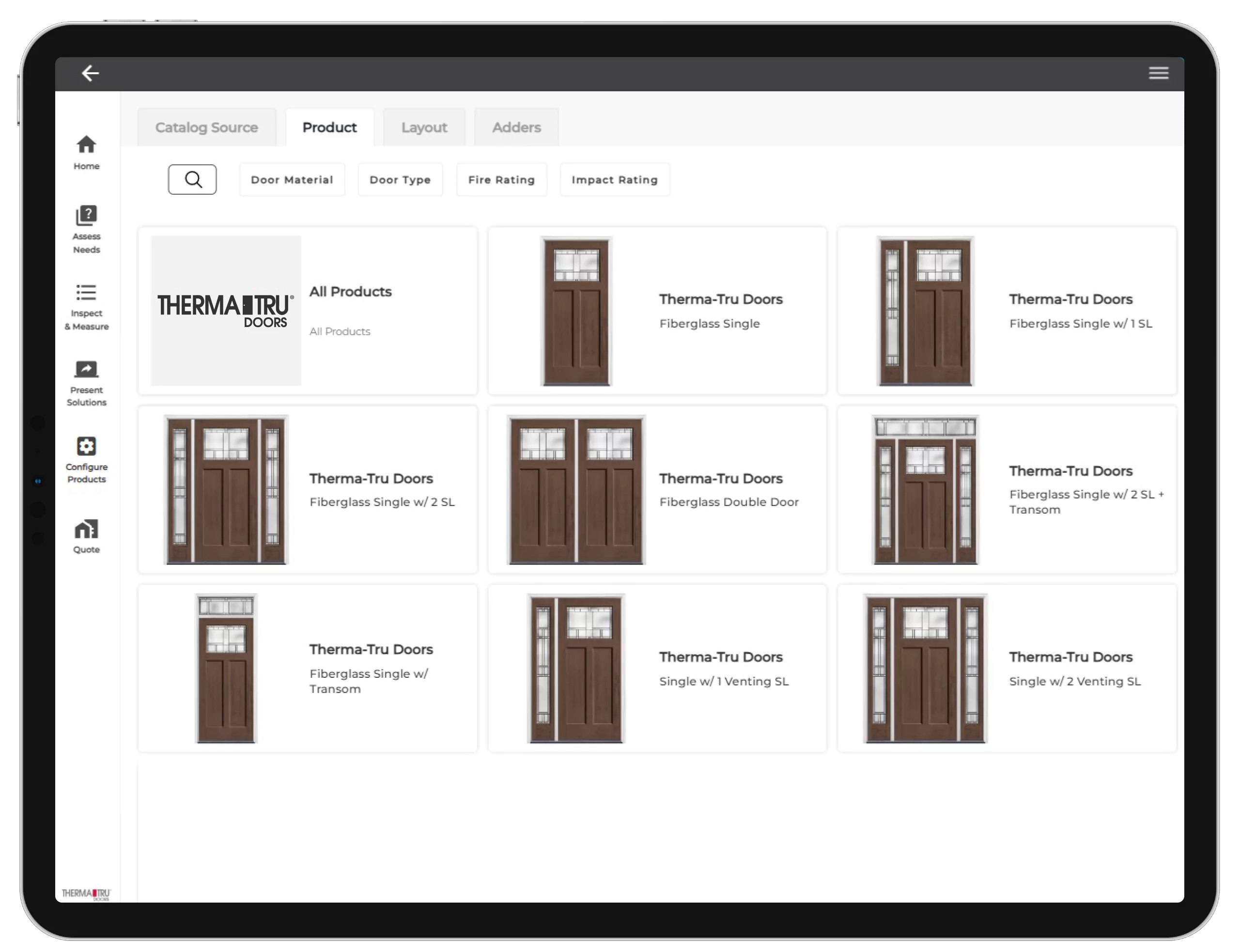 iPad with Paradigm Vendo Screenshot for Therma-Tru Doors