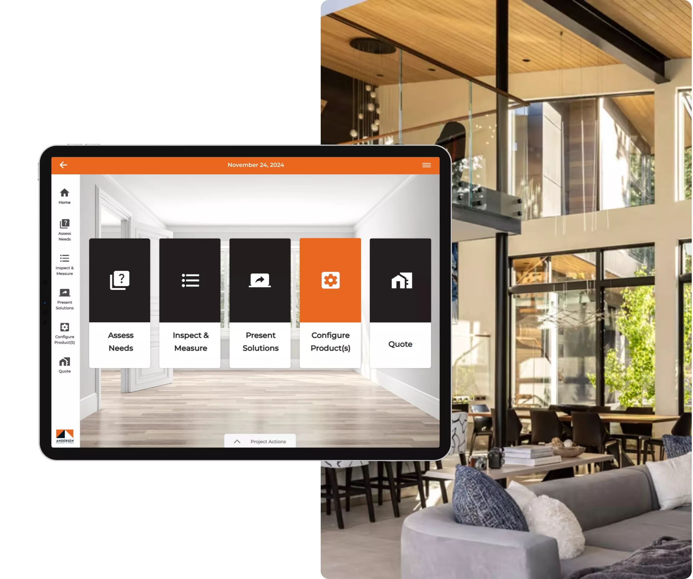 iPad Overlayed on a Andersen Lifestyle Image with Paradigm Vendo Screenshot for Andersen Catalog