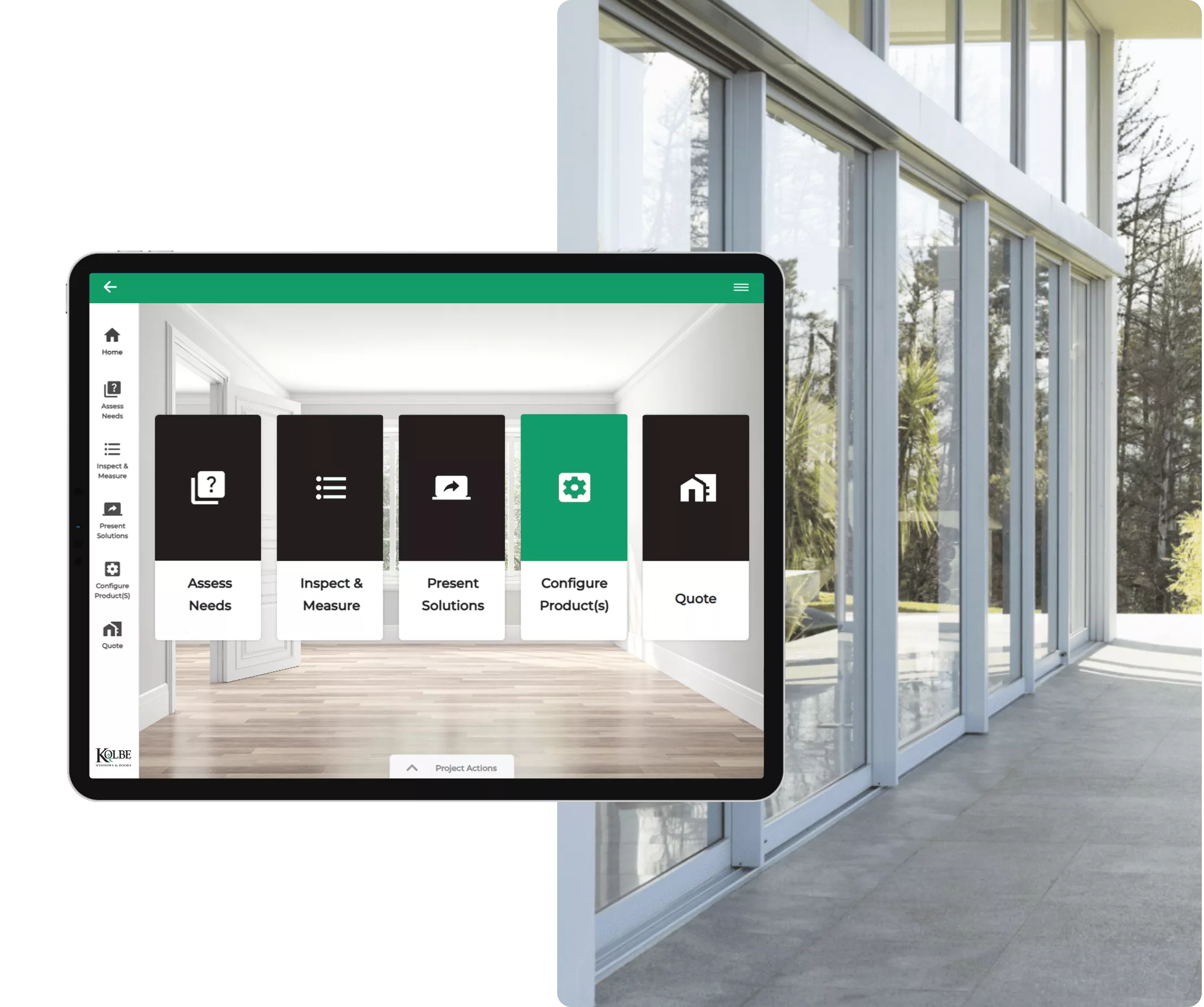iPad Overlayed on a Kolbe Windows Lifestyle Image with Paradigm Vendo Screenshot for Kolbe Catalog