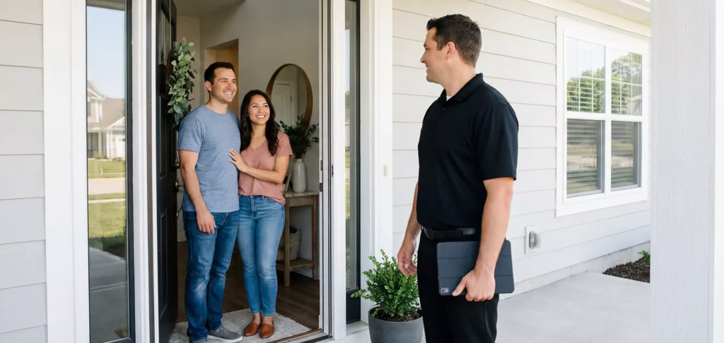 Paradigm Vendo Salesman at Front Door being Greeted by Homeowners - Feature Image - 2200x1045