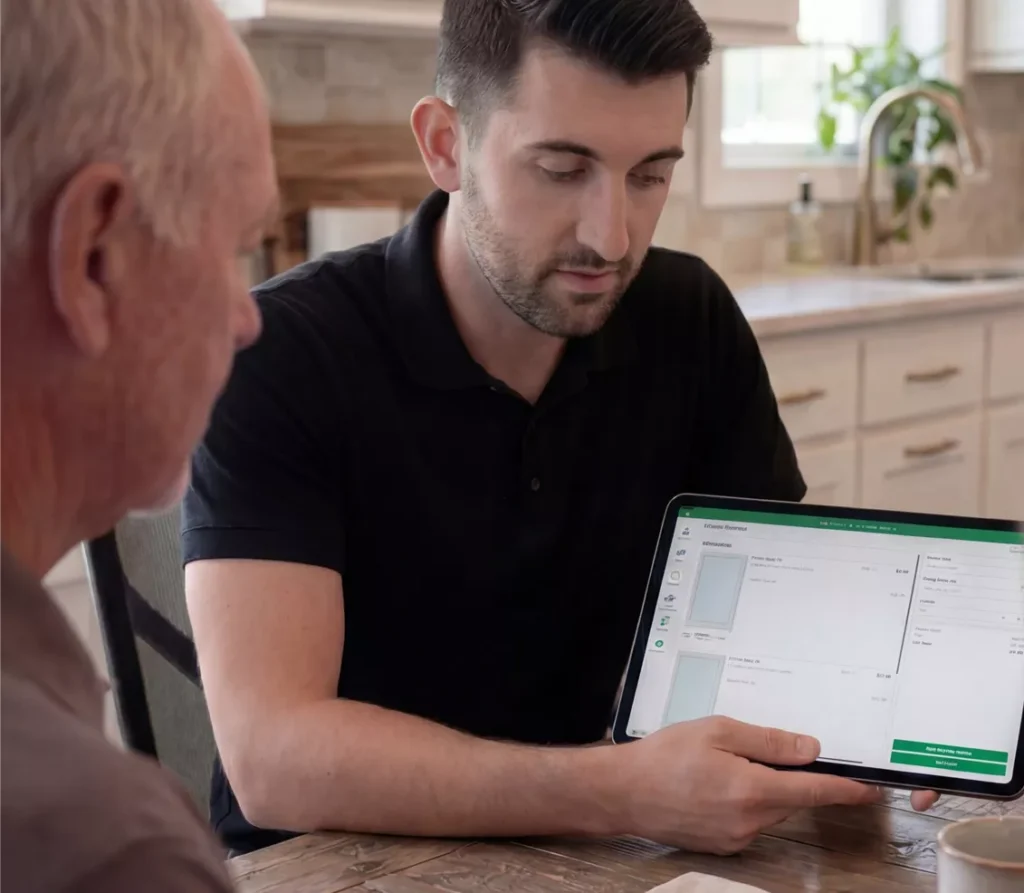 In-Home Salesman Showing Customer Options on an iPad