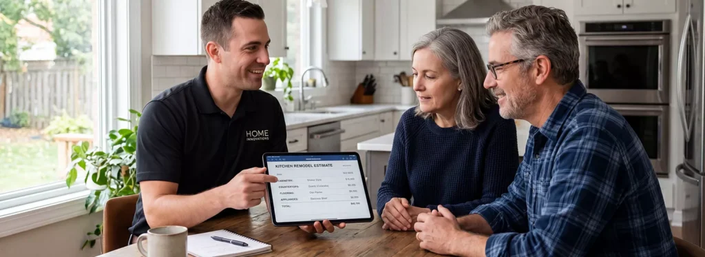 Paradigm Vendo - Feature Image - Remodeling Estimating Software with Sales Guy Showing Homeowners Estimate on iPad - 1538x560